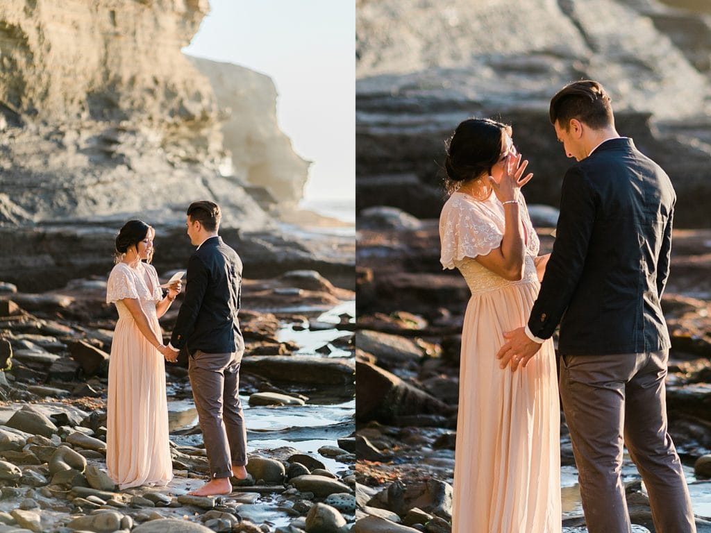 Elopement Ceremony vows at Sunset Cliffs, San Diego, CA